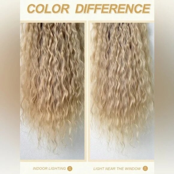 24 In Curly Wave Natural Light Ash Blonde 7pcs hair set Extensions - Clipins - Picture 3 of 8